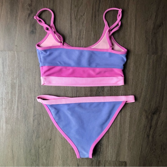 Beach Riot Bikini Color Block Purple Pink Size Medium High Waist 2 Piece Set - Picture 2 of 10